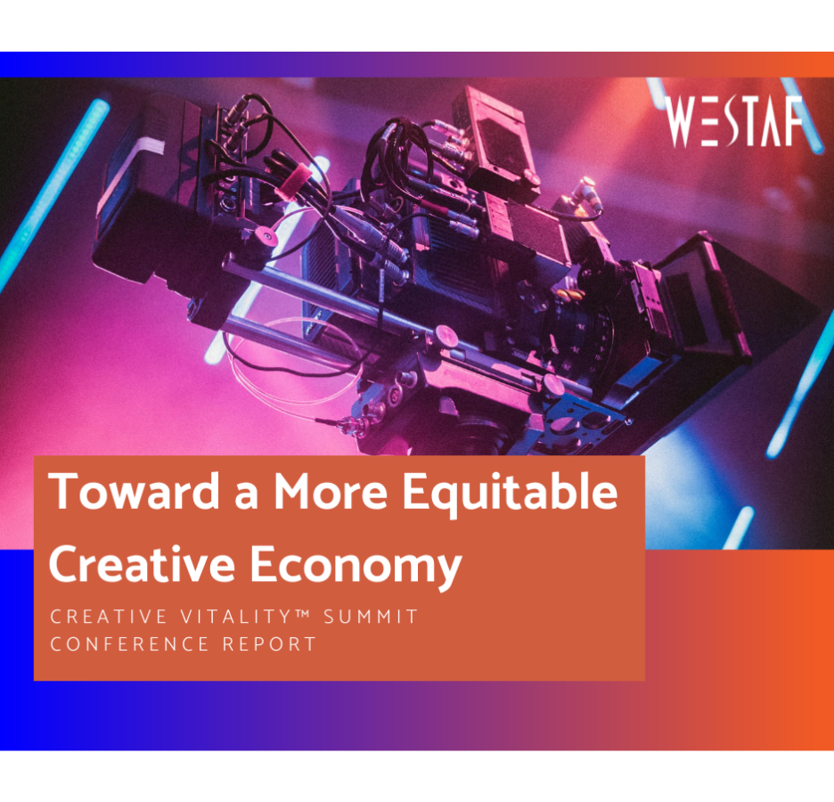 Creative Vitality Summit report image with a camera under purple, blue and orange lighting