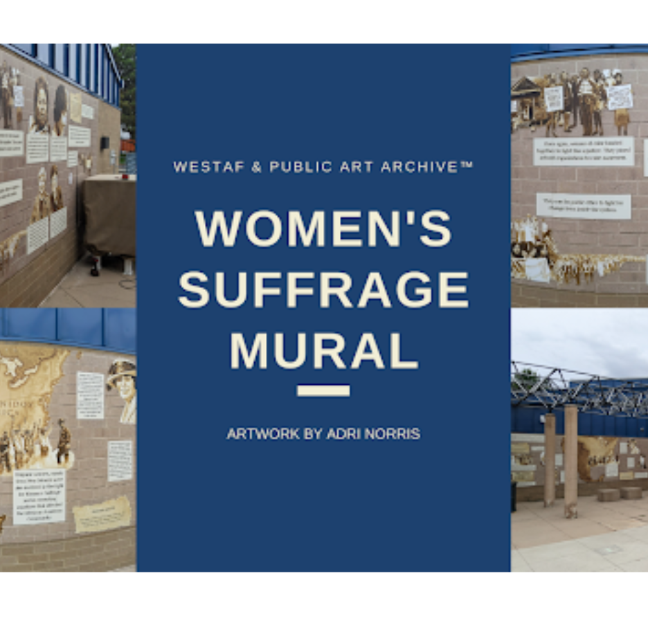 various photos of westaf's completed women's suffrage mural