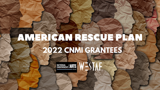 Paper cutouts of face profiles with "American Rescue Plan, 2022 CNMI Grantees" written in white font